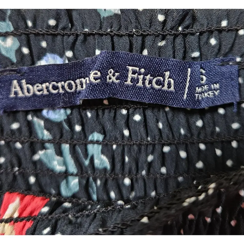 ABERCROMBIE & FITCH Women's S Smocked Peasant Blouse Polka Dots Flowers Cropped